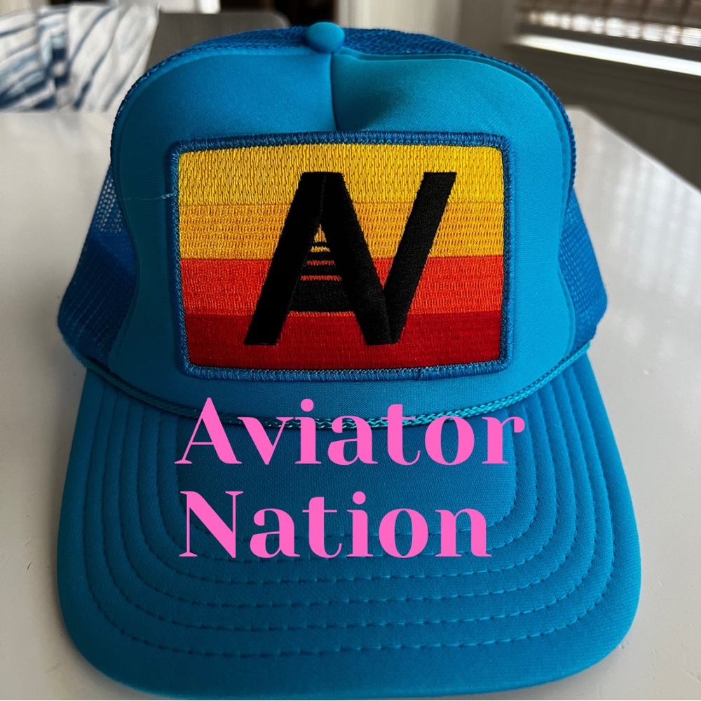 AVIATOR NATION✨ new ✨RAINBOW VINTAGE TRUCKER HAT NEON BLUE